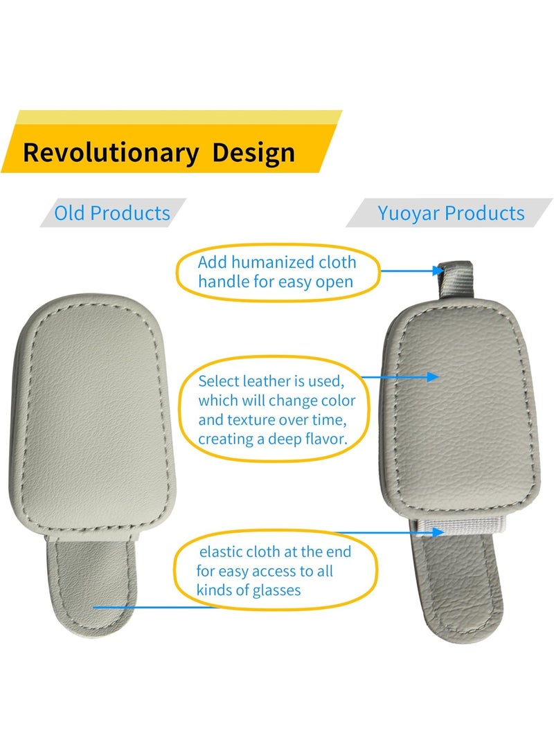 طقم 2 قطعة حامل نظارات للسيارة – حامل نظارات مغناطيسي من الجلد ومشبك بطاقة، إكسسوارات لوحة الشمس للسيارة (فضي رمادي) - Image 2